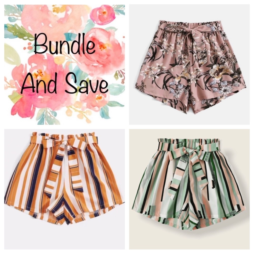 Bundle of 3 SHEIN Striped & Floral Belted Paper bag Shorts